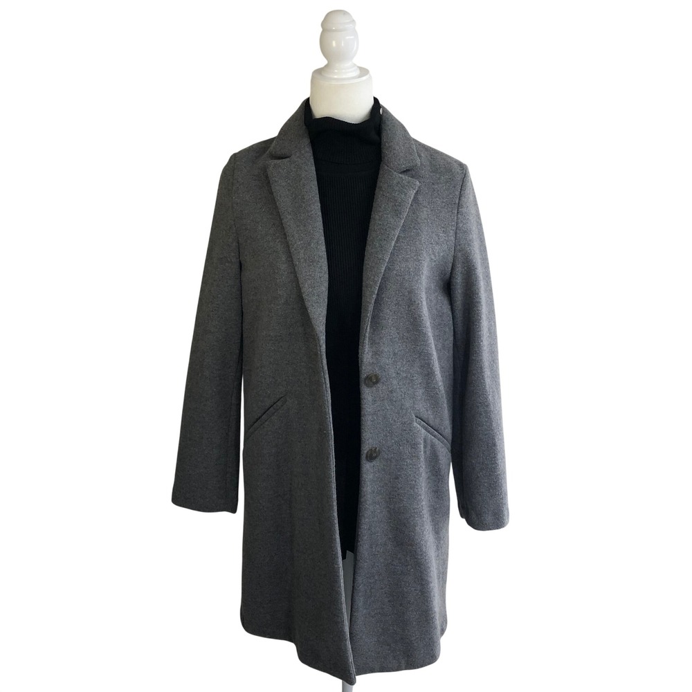 Zara Womens Grey Button Front Tailored Car Coat Jacket Size Small Longline